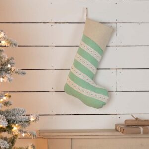 VHC Brands 20 in. Cotton and Felt Mint Margot Farmhouse Christmas Decor Stocking