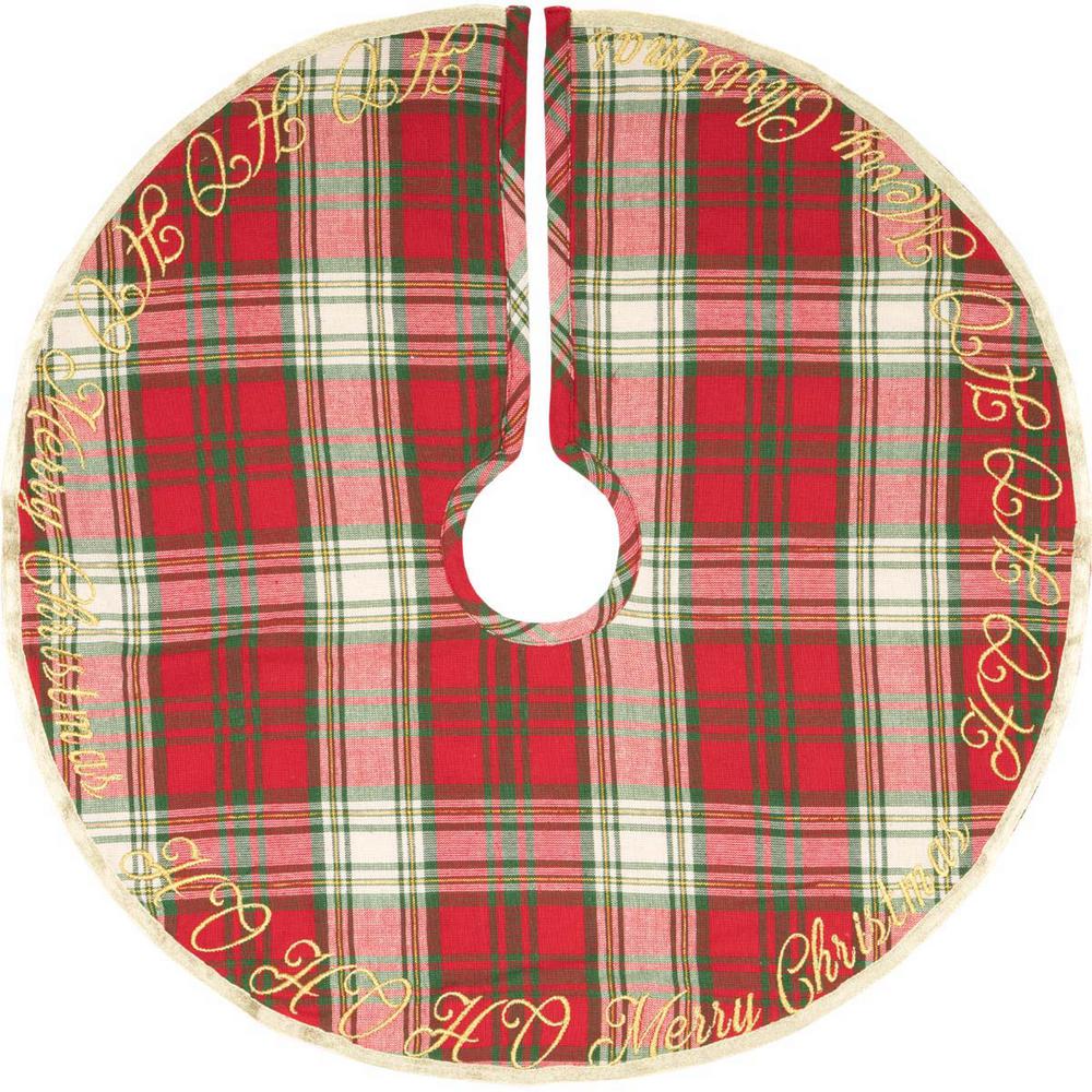 VHC Brands 21 in. HO Holiday Cherry Red Farmhouse Christmas Decor Mini Tree Skirt
