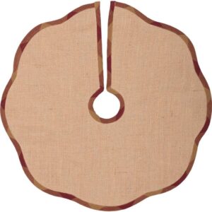 VHC Brands 21 in. Burgundy Check Red Primitive Christmas Decor Scalloped Tree Skirt