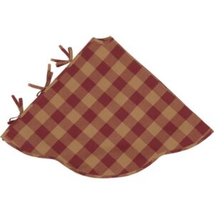 VHC Brands 55 in. Burgundy Check Red Primitive Christmas Decor Scalloped Tree Skirt