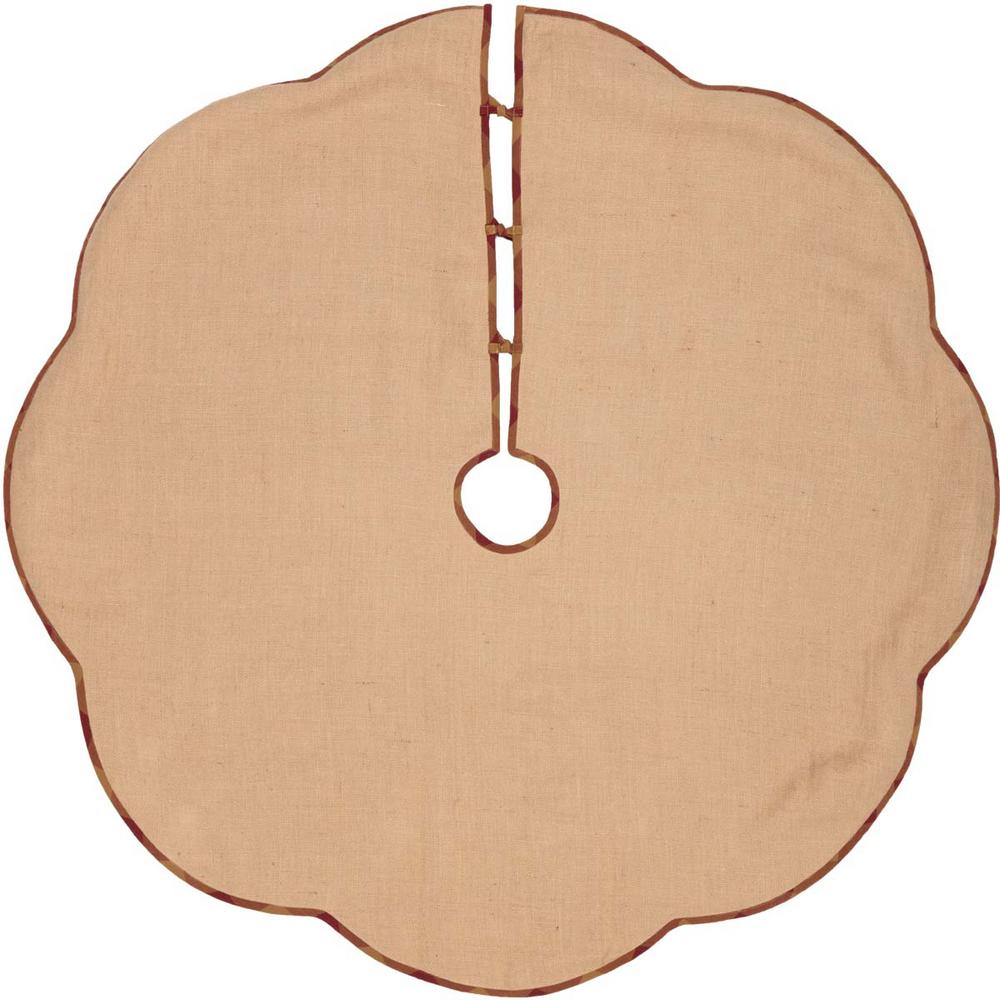 VHC Brands 55 in. Burgundy Check Red Primitive Christmas Decor Scalloped Tree Skirt