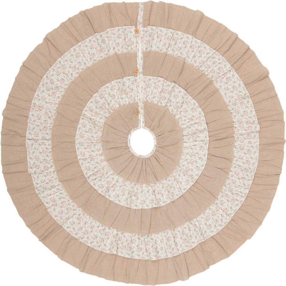 VHC Brands 55 in. Carol Khaki Tan Farmhouse Christmas Decor Tree Skirt