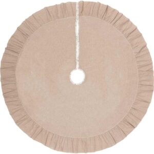 VHC Brands 55 in. Carol Khaki Tan Farmhouse Christmas Decor Tree Skirt