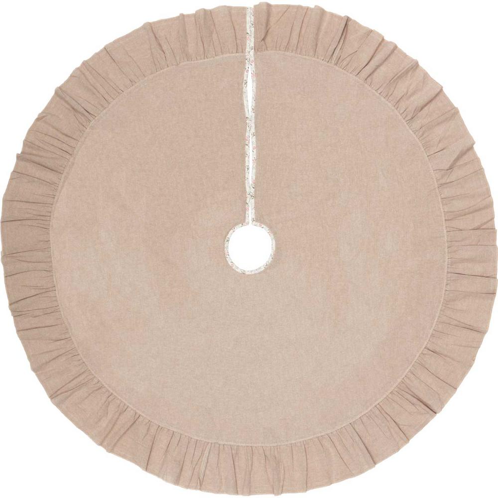 VHC Brands 55 in. Carol Khaki Tan Farmhouse Christmas Decor Tree Skirt