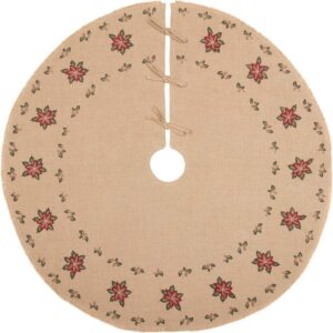 VHC Brands 48 in. Jute Burlap Poinsettia Natural Tan Holiday Decor Tree Skirt