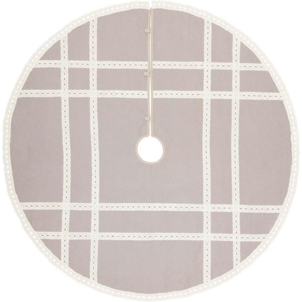 VHC Brands 55 in. Grey Margot Farmhouse Christmas Decor Tree Skirt