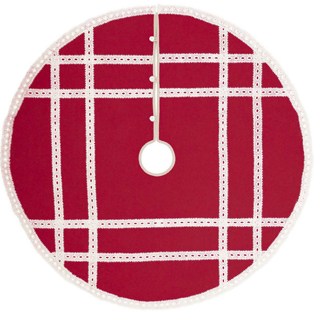 VHC Brands 48 in. Red Margot Farmhouse Christmas Decor Tree Skirt