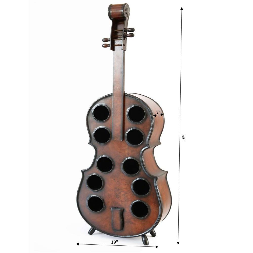Vintiquewise Decorative 10 Bottle Wooden Cello Shaped Wine Rack 53 in. Floor Violin