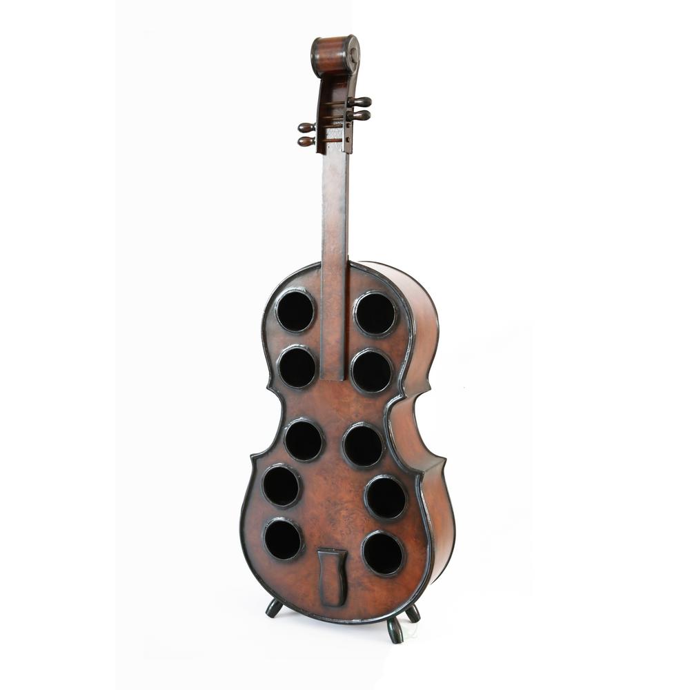 Vintiquewise Decorative 10 Bottle Wooden Cello Shaped Wine Rack 53 in. Floor Violin