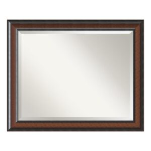 Amanti Art Cyprus 33 in. W x 27 in. H Framed Rectangular Beveled Edge Bathroom Vanity Mirror in Walnut