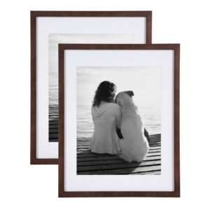 DesignOvation Gallery 14 in. x 18 in. Matted to 11 in. x 14 in. Walnut Brown Picture Frame (Set of 2)