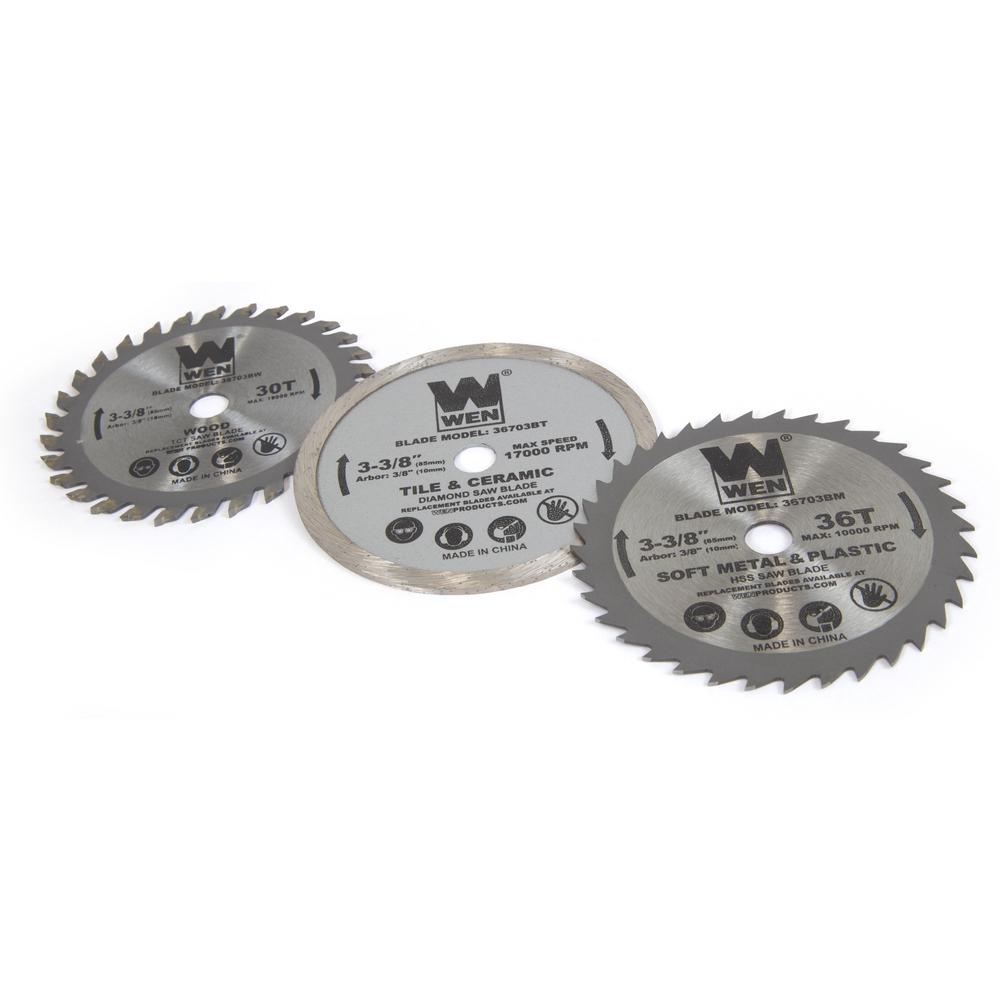 WEN 4.2 Amp 3-3/8 in. Plunge Cut Compact Circular Saw with Laser, Carrying Case, and 3-Blades