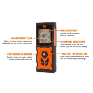 WEN 120-Foot Multi-Unit Compact Digital Laser Distance Measure with Backlit LED Screen