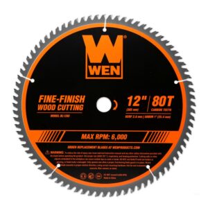 WEN 12 in. 80-Tooth Fine-Finish Professional Woodworking Saw Blade for Miter Saws and Table Saws
