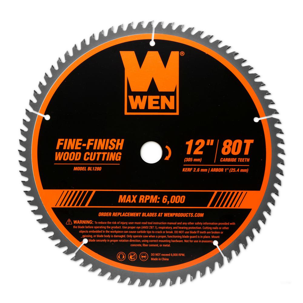 WEN 12 in. 80-Tooth Fine-Finish Professional Woodworking Saw Blade for Miter Saws and Table Saws