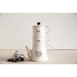 3R Studios 20 oz. White Stackable Teapot and Mugs
