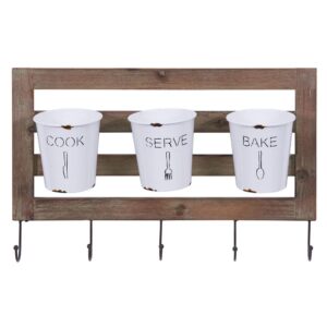 DANYA B Hanging Metal Utensil Caddy with Hooks and Tin Buckets