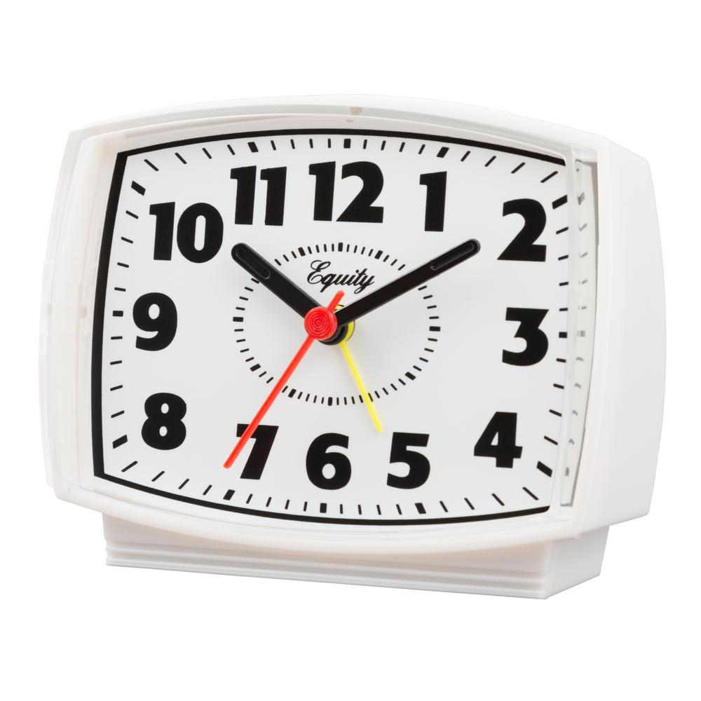 Equity by La Crosse 3 in. Tall Electrical Analog White Alarm Clock with backlight