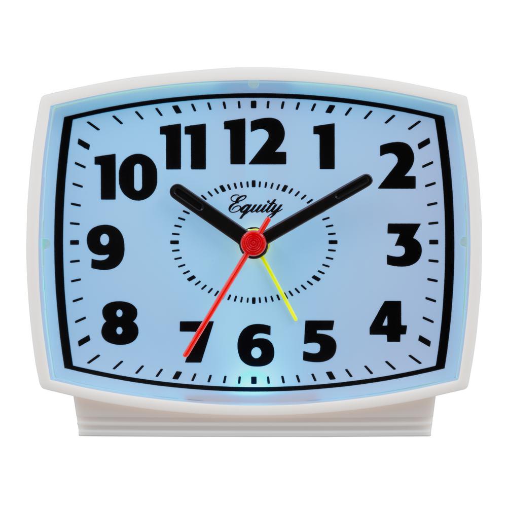 Equity by La Crosse 3 in. Tall Electrical Analog White Alarm Clock with backlight