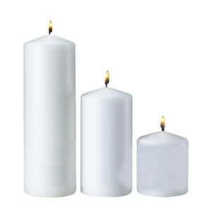 Light In The Dark 3 in. x 3 in. 3 in. x 6 in. 3 in. x 9 in. White Pillar Candles (Set of 3)