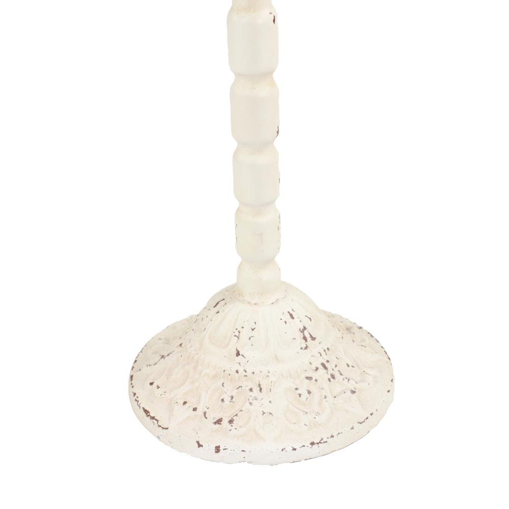LITTON LANE Tall Vintage White Metal Candelabra with Scrolled Arms