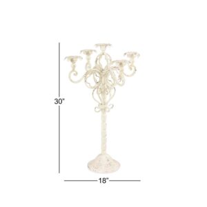LITTON LANE Tall Vintage White Metal Candelabra with Scrolled Arms