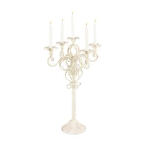 LITTON LANE Tall Vintage White Metal Candelabra with Scrolled Arms