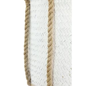 LITTON LANE Round Palm Leaf and Rope Storage Wicker Baskets with Handles (Set of 3)