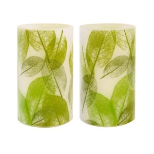 LUMABASE Battery Operated Wax LED Candles - Lace Leaf (Set of 2)