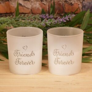 LUMABASE Battery Operated Glass LED Candles - Friends Forever (Set of 2)