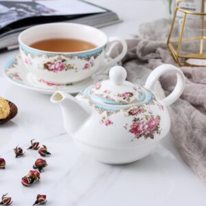 MALACASA Porcelain Tea Pot Set for One 11 Ounce Teapot 1 Piece Teacup and Saucer Set
