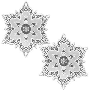 Heritage Lace Snowflake 18 in. White Round Doily (Set of 2)