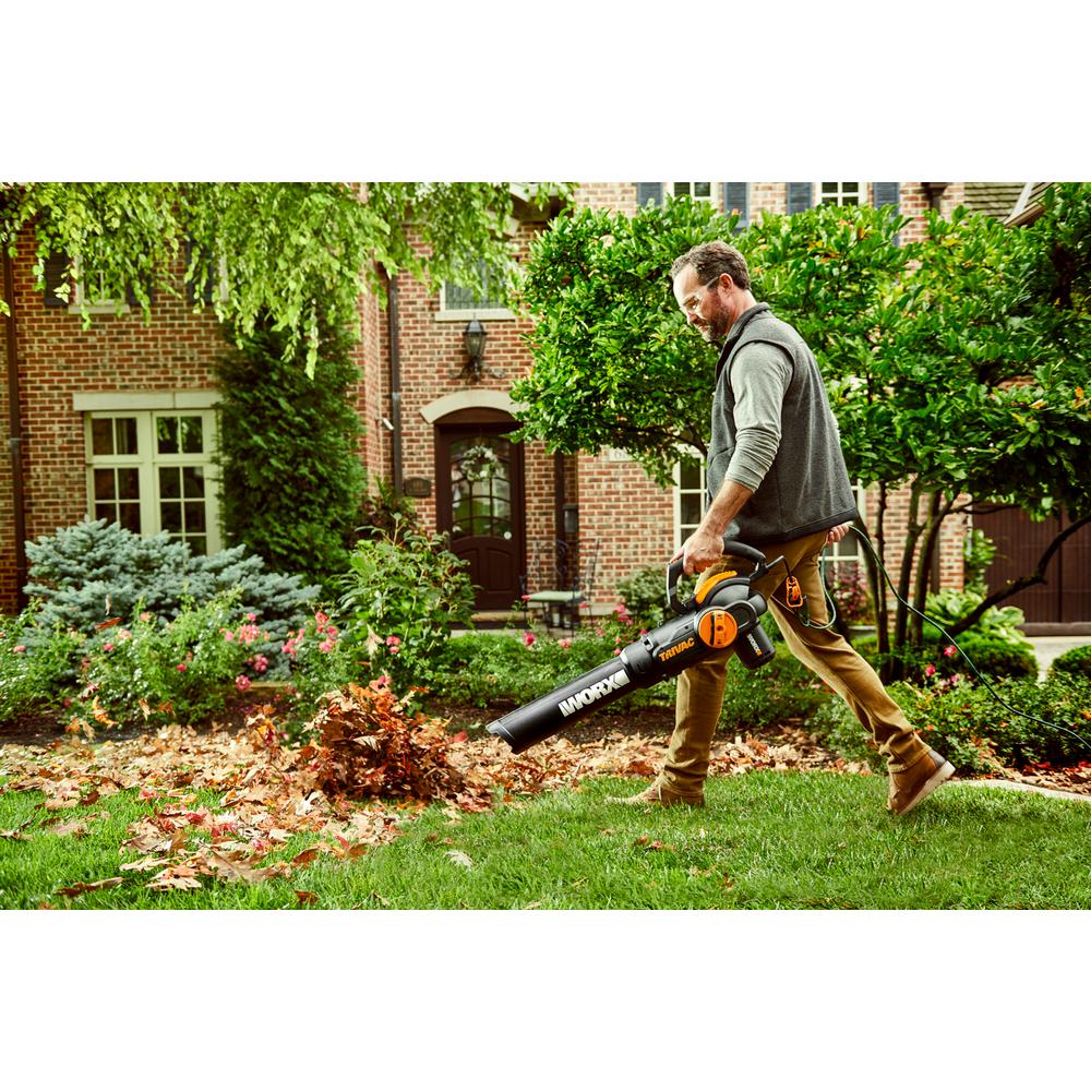 Worx 70 MPH 620 CFM 12-Amp Electric 3-in-1 Blower/Mulcher/Yard Vacuum Handheld Trivac with Shoulder Strap