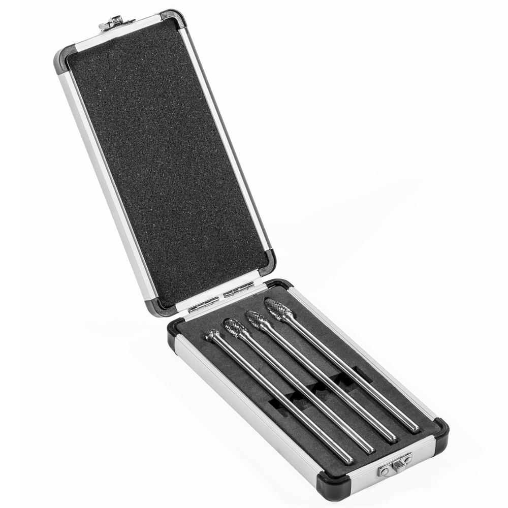 XtremepowerUS 6 in. L Reach Double Cut Carbide Rotary Burr Bits Set (4-Piece)